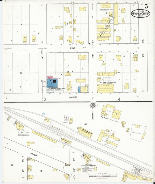 Sanborn Fire Insurance Map from Grundy Center, Grundy County, Iowa (1916), Sheet #0005 - Historic Sanborn Fire Insurance Map Print, vintage old map wall art