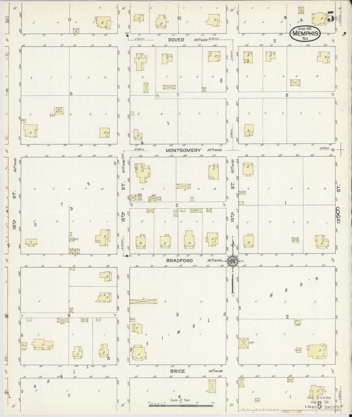 Sanborn Fire Insurance Map from Memphis, Hall County, Texas (1914), Sheet #0005 - Complete Map Set gallery image, historic Sanborn map, vintage wall art, Texas Texas