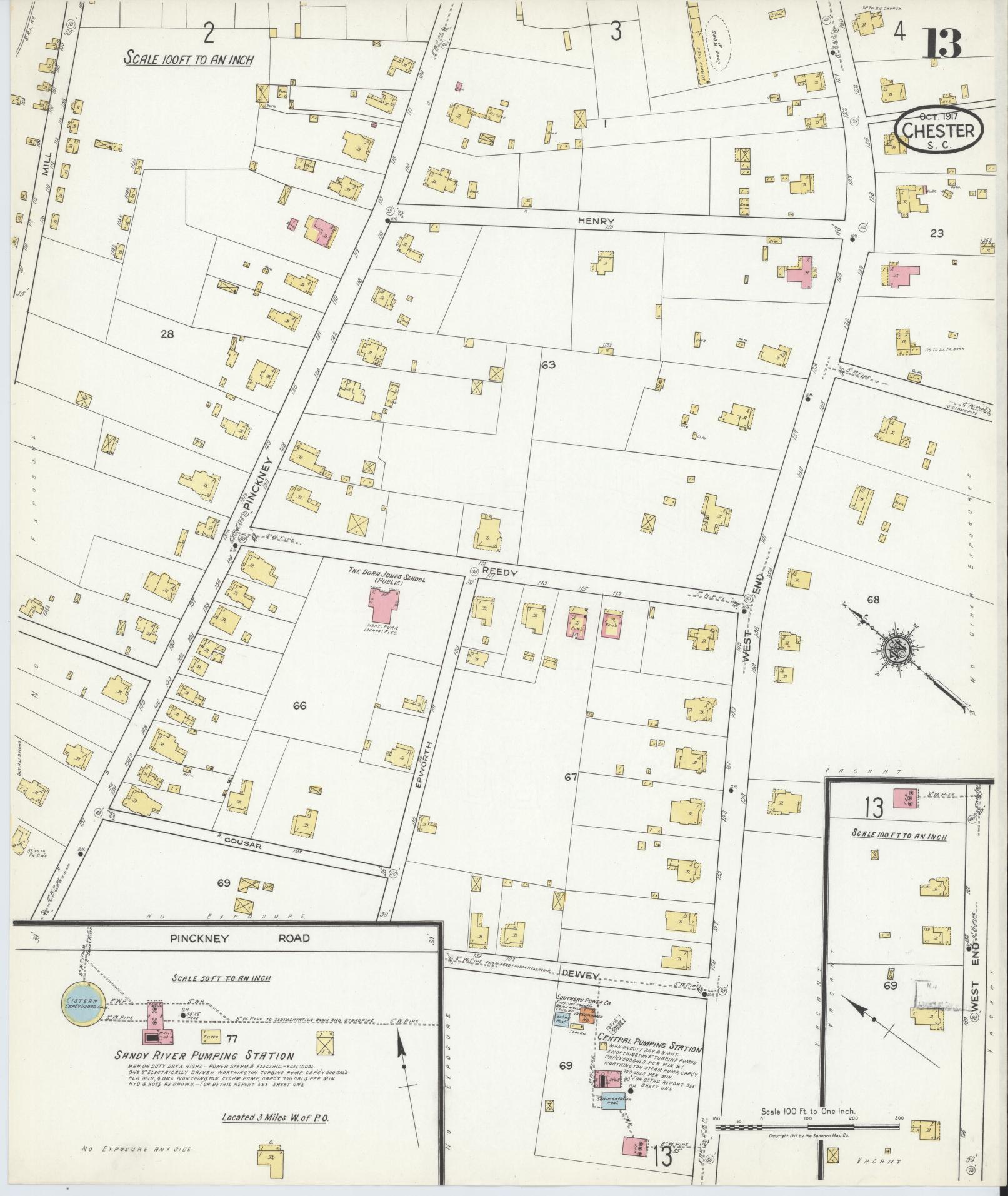 Sanborn Fire Insurance Map from Chester, Chester County, South Carolina (1917), Sheet #0013 - Complete Map Set gallery image, historic Sanborn map, vintage wall art, South Carolina South Carolina