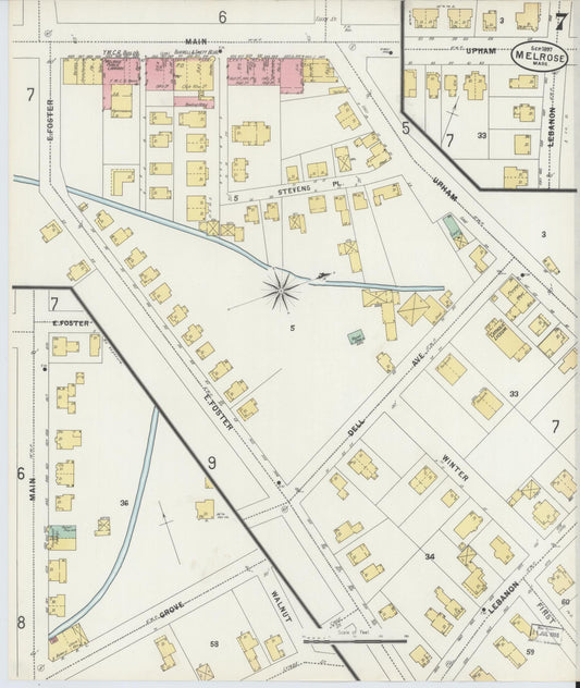 Sanborn Fire Insurance Map from Melrose, Middlesex County, Massachusetts (1897), Sheet #0007 - Historic Sanborn Fire Insurance Map Print, vintage old map wall art, antique decor, genealogy gift, Massachusetts Massachusetts map