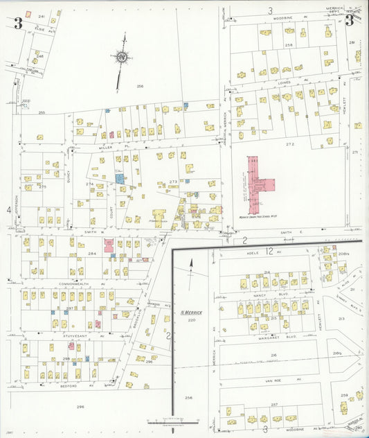 Sanborn Fire Insurance Map from Merrick, Nassau County, New York (1935), Sheet #0003 - Historic Sanborn Fire Insurance Map Print, vintage old map wall art, antique decor, genealogy gift, New York New York map