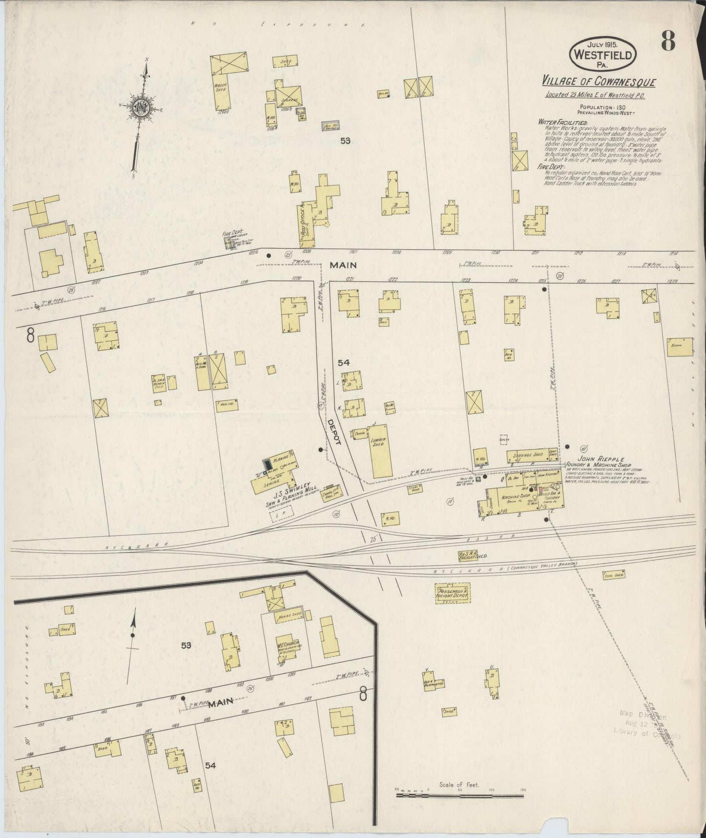 Sanborn Fire Insurance Map from Westfield, Tioga County, Pennsylvania (1915), Sheet #0008 - Complete Map Set gallery image, historic Sanborn map, vintage wall art, Pennsylvania Pennsylvania