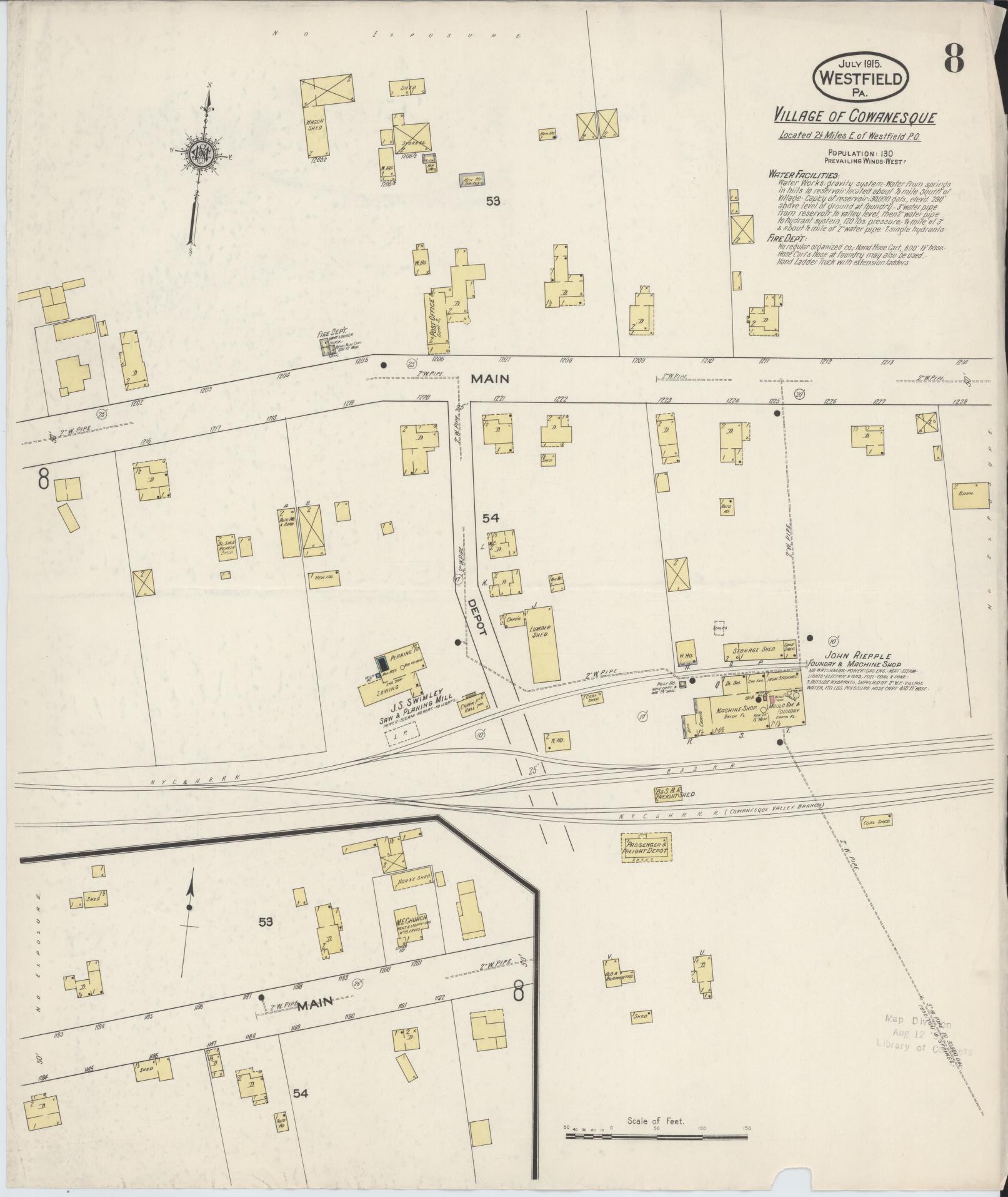 Sanborn Fire Insurance Map from Westfield, Tioga County, Pennsylvania (1915), Sheet #0008 - Complete Map Set gallery image, historic Sanborn map, vintage wall art, Pennsylvania Pennsylvania
