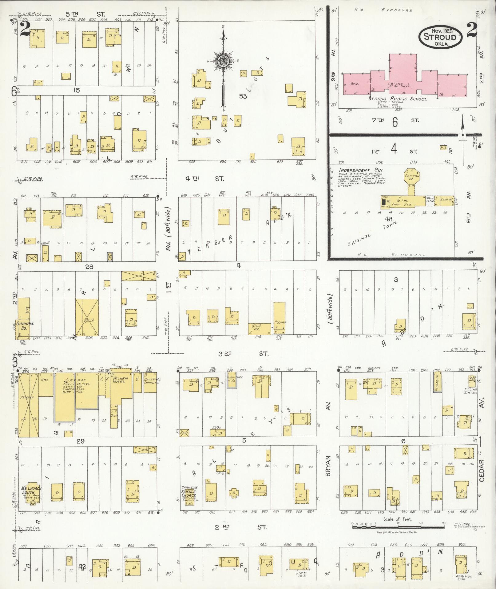 Sanborn Fire Insurance Map from Stroud, Lincoln County, Oklahoma (1925), Sheet #0002 - Complete Map Set gallery image, historic Sanborn map, vintage wall art, Oklahoma Oklahoma
