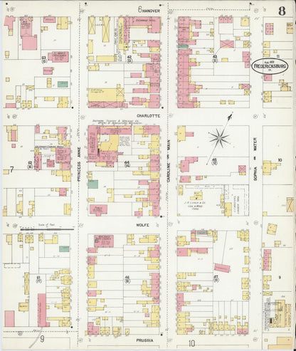 Sanborn Fire Insurance Map from Fredericksburg, Independent Cities, Virginia (1902), Sheet #0008 - Historic Sanborn Fire Insurance Map Print, vintage old map wall art, antique decor, genealogy gift, Virginia Virginia map