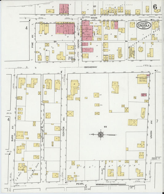Sanborn Fire Insurance Map from Osceola, Mississippi County, Arkansas (1919), Sheet #0006 - Historic Sanborn Fire Insurance Map Print, vintage old map wall art, antique decor, genealogy gift, Arkansas Arkansas map