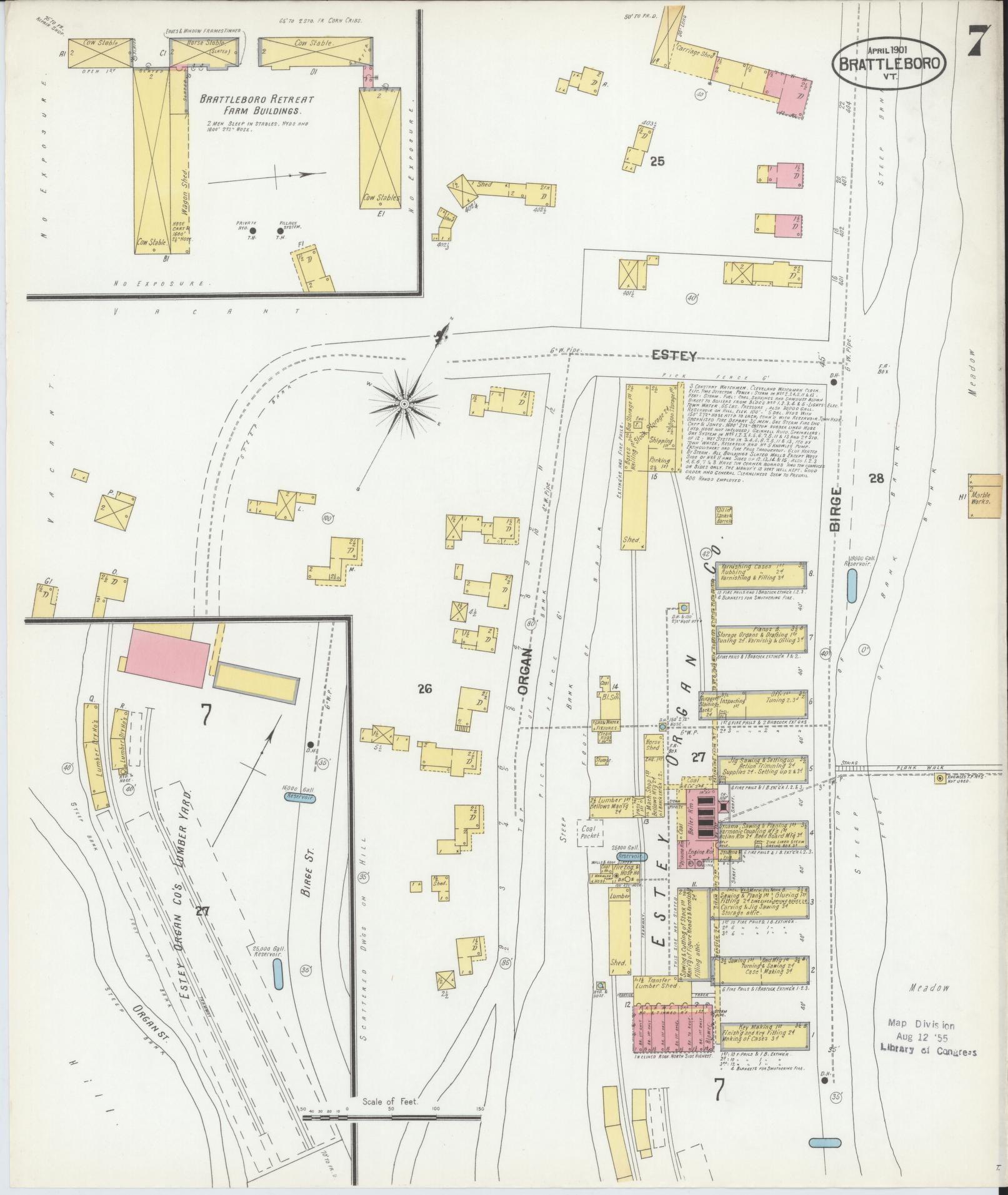 Sanborn Fire Insurance Map from Brattleboro, Windham County, Vermont (1901), Sheet #0007 - Complete Map Set gallery image, historic Sanborn map, vintage wall art, Vermont Vermont