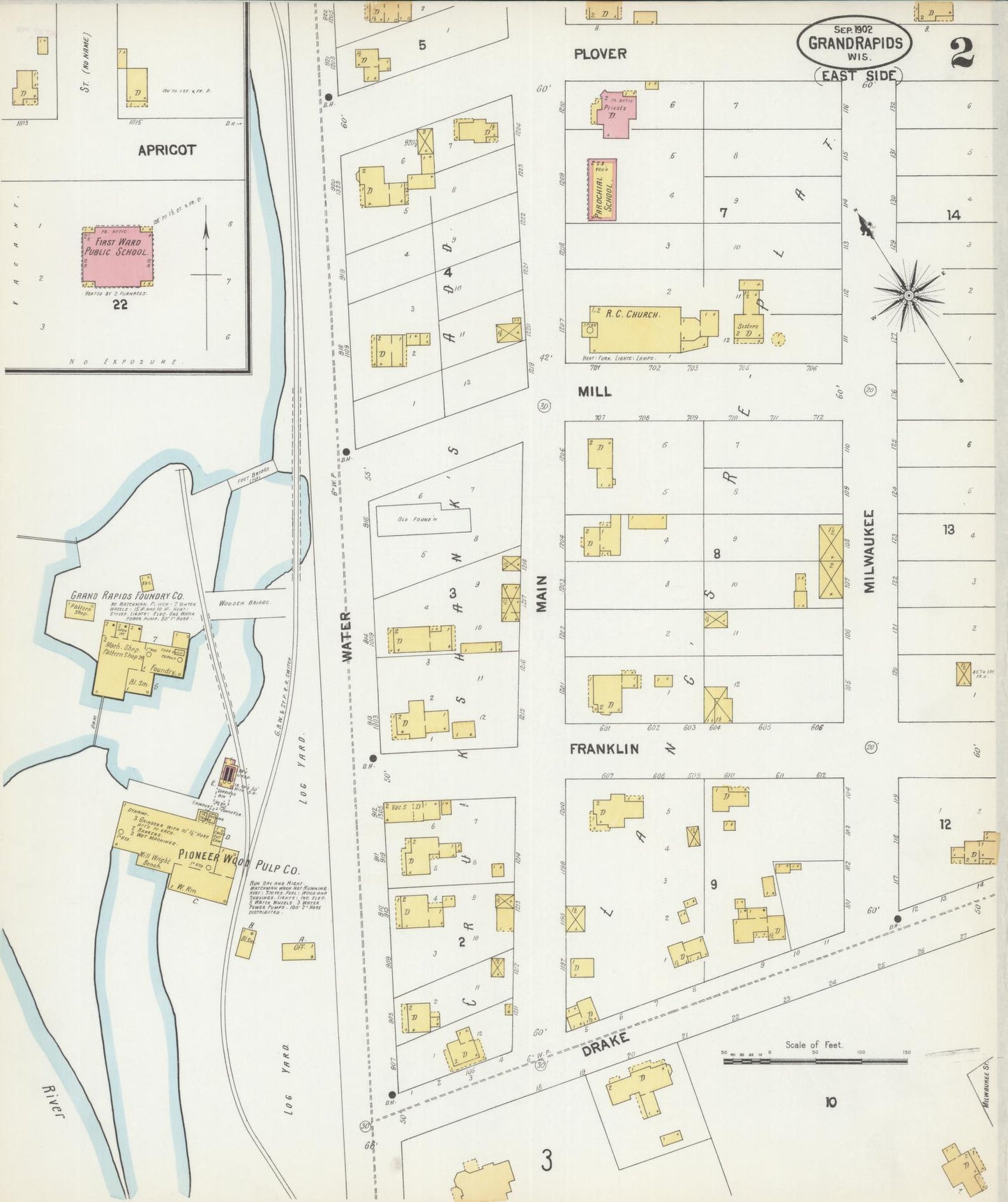 Sanborn Fire Insurance Map from Grand Rapids, Wood County, Wisconsin (1902), Sheet #0002 - Complete Map Set gallery image, historic Sanborn map, vintage wall art, Wisconsin Wisconsin