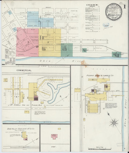 Sanborn Fire Insurance Map from Mound City, Pulaski County, Illinois (1894), Sheet #0001 - Historic Sanborn Fire Insurance Map Print, vintage old map wall art, antique decor, genealogy gift, Illinois Illinois map