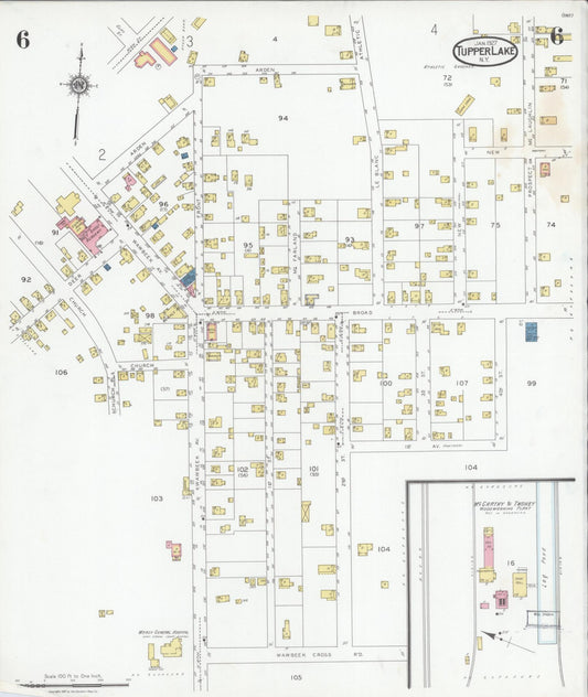 Sanborn Fire Insurance Map from Tupper Lake, Franklin County, New York (1927), Sheet #0006 - Historic Sanborn Fire Insurance Map Print, vintage old map wall art, antique decor, genealogy gift, New York New York map