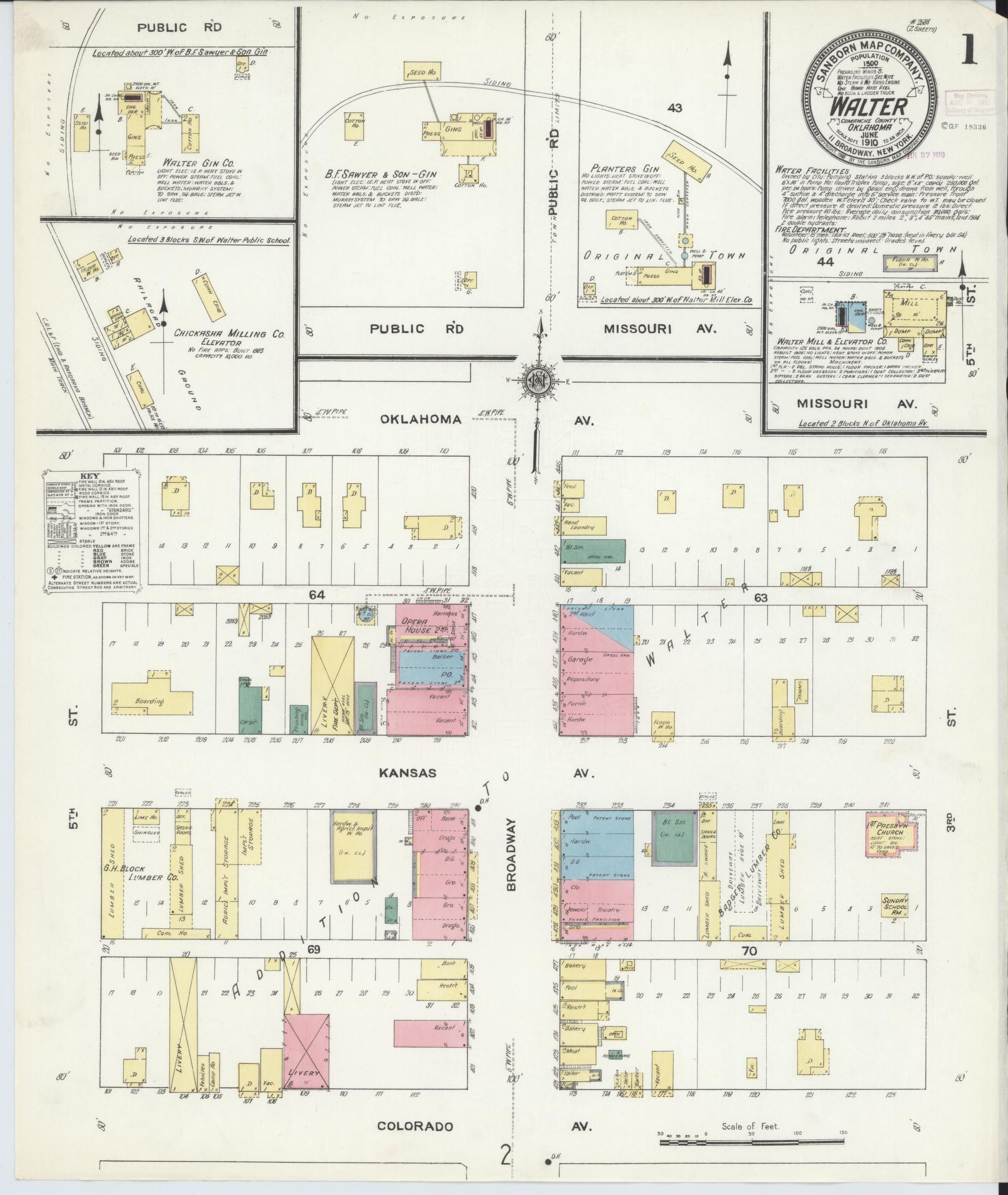 Sanborn Fire Insurance Map from Walters, Cotton County, Oklahoma. (1910) – Historic Sanborn Fire Insurance Map Print