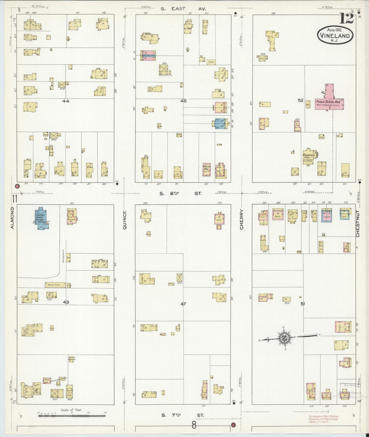 Sanborn Fire Insurance Map from Vineland, Cumberland County, New Jersey (1912), Sheet #0012 - Complete Map Set gallery image, historic Sanborn map, vintage wall art, New Jersey New Jersey