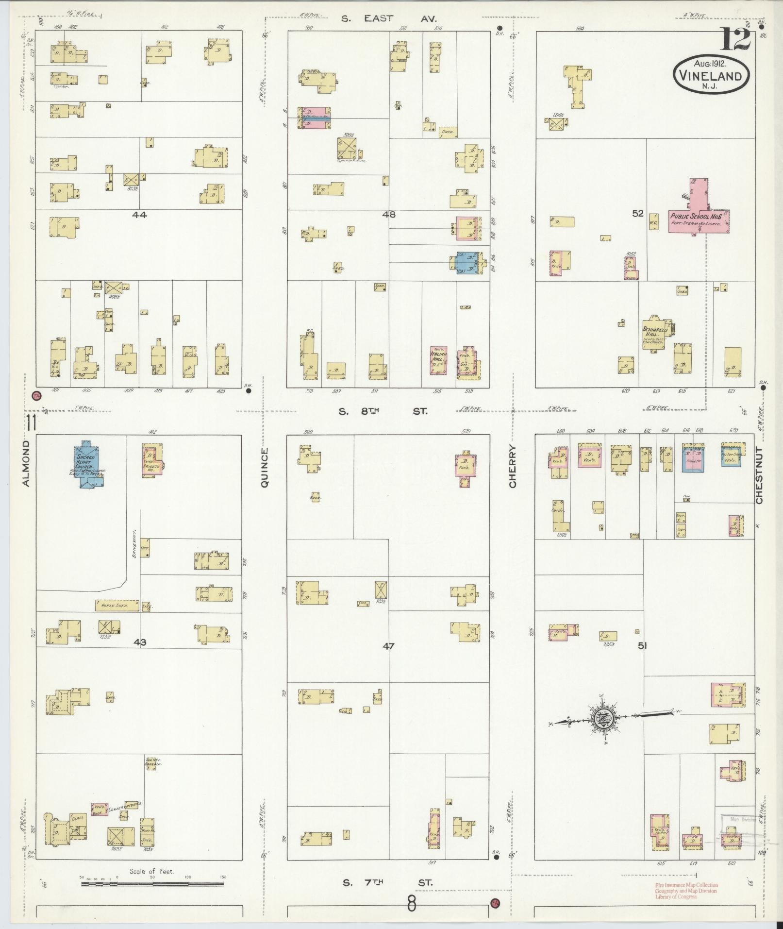 Sanborn Fire Insurance Map from Vineland, Cumberland County, New Jersey (1912), Sheet #0012 - Complete Map Set gallery image, historic Sanborn map, vintage wall art, New Jersey New Jersey