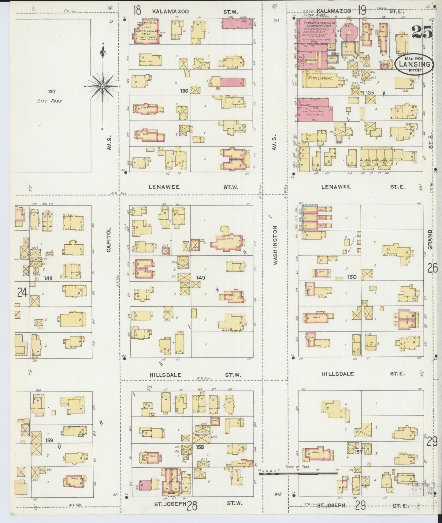 Sanborn Fire Insurance Map from Lansing, Ingham County, Michigan (1906), Sheet #0025 - Complete Map Set gallery image, historic Sanborn map, vintage wall art, Michigan Michigan