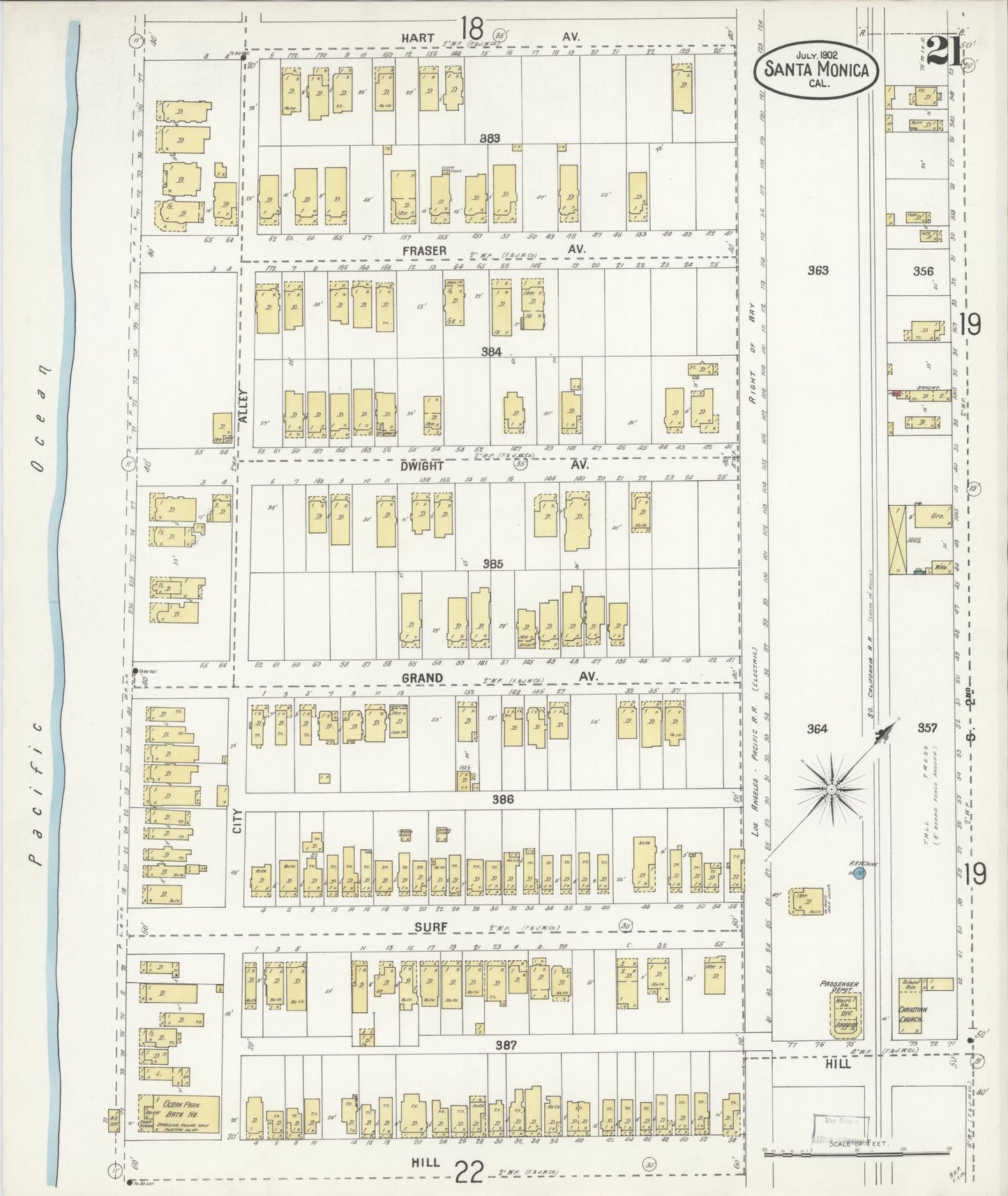 Sanborn Fire Insurance Map from Santa Monica, Los Angeles County, California (1902), Sheet #0021 - Complete Map Set gallery image, historic Sanborn map, vintage wall art, California California