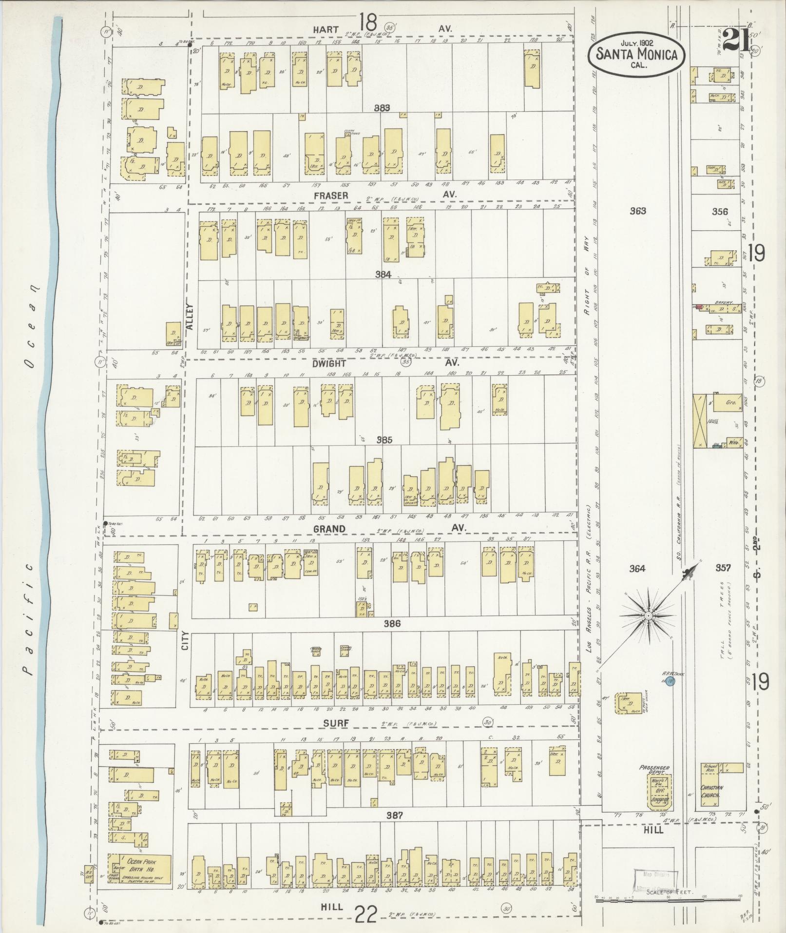 Sanborn Fire Insurance Map from Santa Monica, Los Angeles County, California (1902), Sheet #0021 - Complete Map Set gallery image, historic Sanborn map, vintage wall art, California California