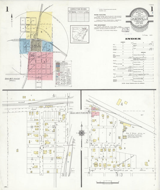 Sanborn Fire Insurance Map from Leachville, Mississippi County, Arkansas (1939), Sheet #0001 - Complete Map Set gallery image, historic Sanborn map, vintage wall art, Leachville Mississippi