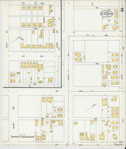 Sanborn Fire Insurance Map from Bessemer, Jefferson County, Alabama (1904), Sheet #0003 - Complete Map Set gallery image, historic Sanborn map, vintage wall art, Alabama Alabama