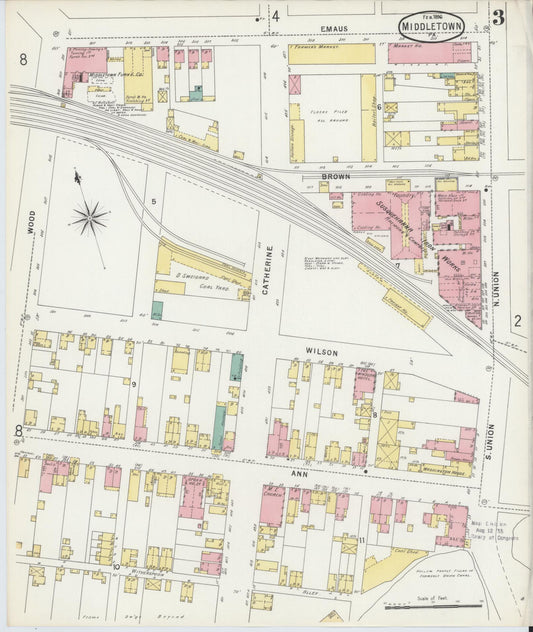 Sanborn Fire Insurance Map from Middletown, Dauphin County, Pennsylvania (1896), Sheet #0003 - Historic Sanborn Fire Insurance Map Print, vintage old map wall art, antique decor, genealogy gift, Pennsylvania Pennsylvania map