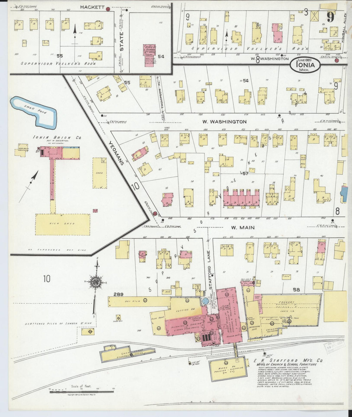 Sanborn Fire Insurance Map from Ionia, Ionia County, Michigan (1920), Sheet #0009 - Historic Sanborn Fire Insurance Map Print, vintage old map wall art, antique decor, genealogy gift, Michigan Michigan map