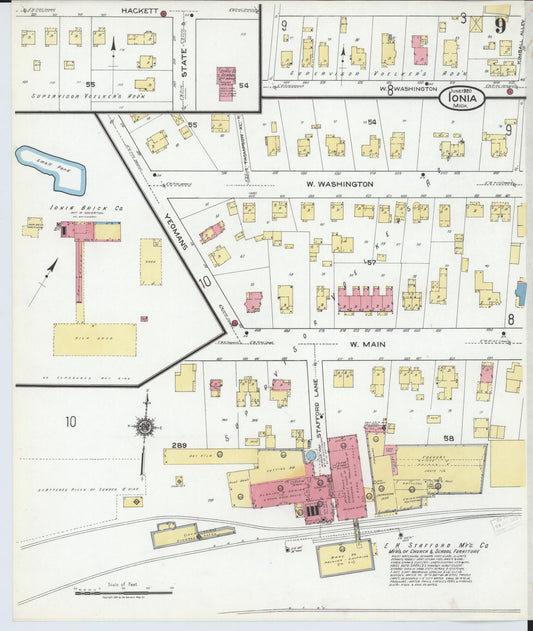 Sanborn Fire Insurance Map from Ionia, Ionia County, Michigan (1920), Sheet #0009 - Historic Sanborn Fire Insurance Map Print, vintage old map wall art, antique decor, genealogy gift, Michigan Michigan map