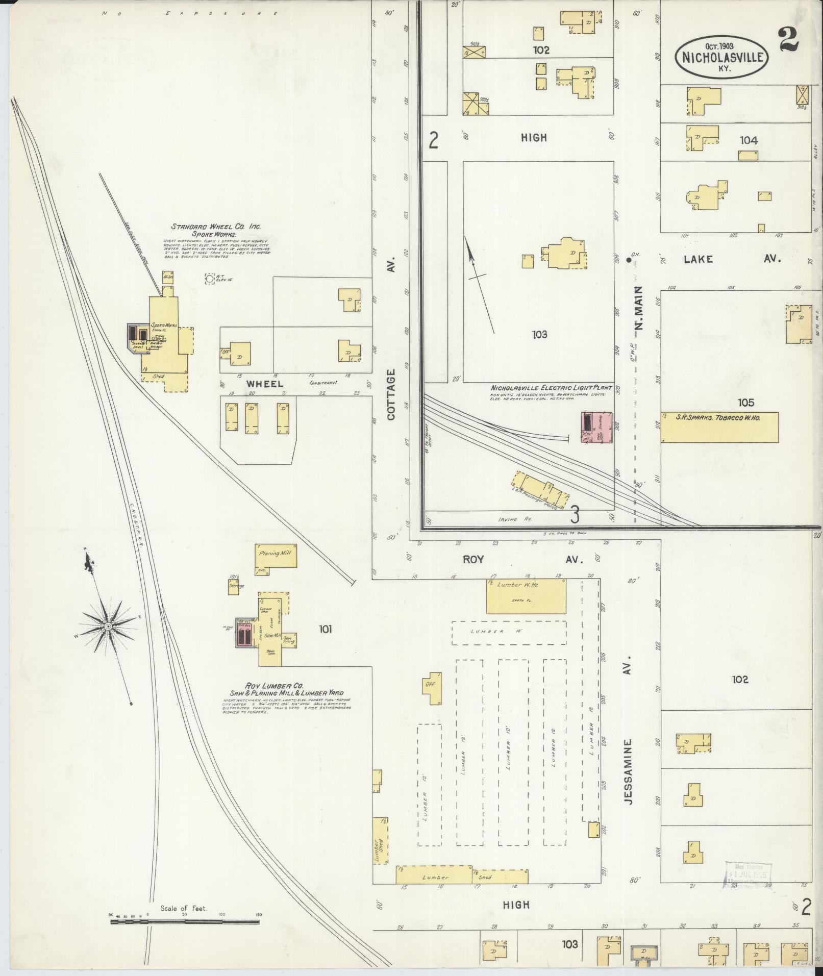 Sanborn Fire Insurance Map from Nicholasville, Jessamine County, Kentucky (1903), Sheet #0002 - Complete Map Set gallery image, historic Sanborn map, vintage wall art, Kentucky Kentucky