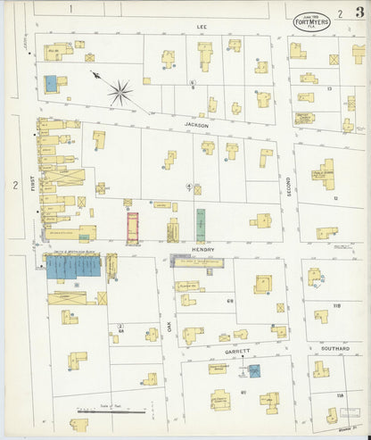 Sanborn Fire Insurance Map from Fort Myers, Lee County, Florida (1908), Sheet #0003 - Historic Sanborn Fire Insurance Map Print, vintage old map wall art, antique decor, genealogy gift, Florida Florida map