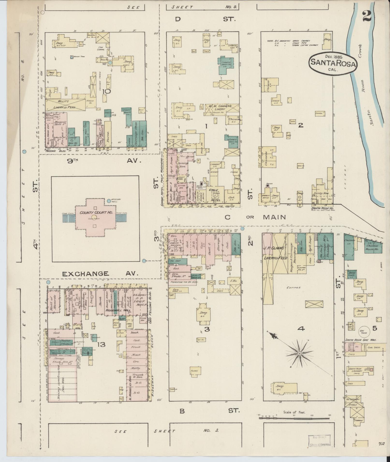 Sanborn Fire Insurance Map from Santa Rosa, Sonoma County, California (1885), Sheet #0002 - Complete Map Set gallery image, historic Sanborn map, vintage wall art, California California
