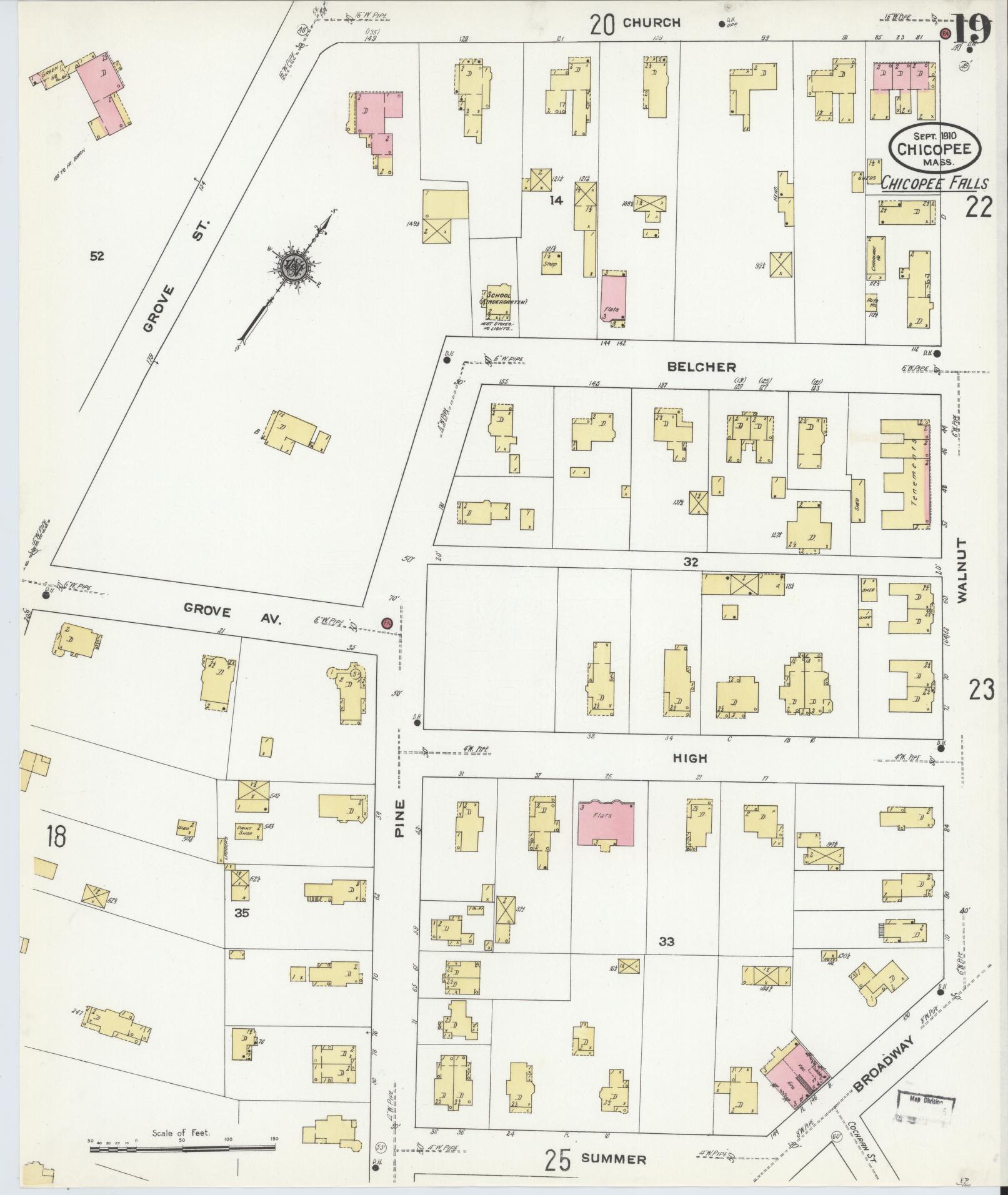 Sanborn Fire Insurance Map from Chicopee, Hampden County, Massachusetts (1910), Sheet #0019 - Historic Sanborn Fire Insurance Map Print, vintage old map wall art, antique decor, genealogy gift, Massachusetts Massachusetts map