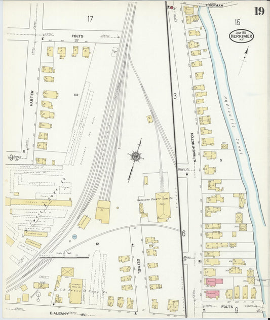 Sanborn Fire Insurance Map from Herkimer, Herkimer County, New York (1911), Sheet #0019 - Historic Sanborn Fire Insurance Map Print, vintage old map wall art, antique decor, genealogy gift, New York New York map