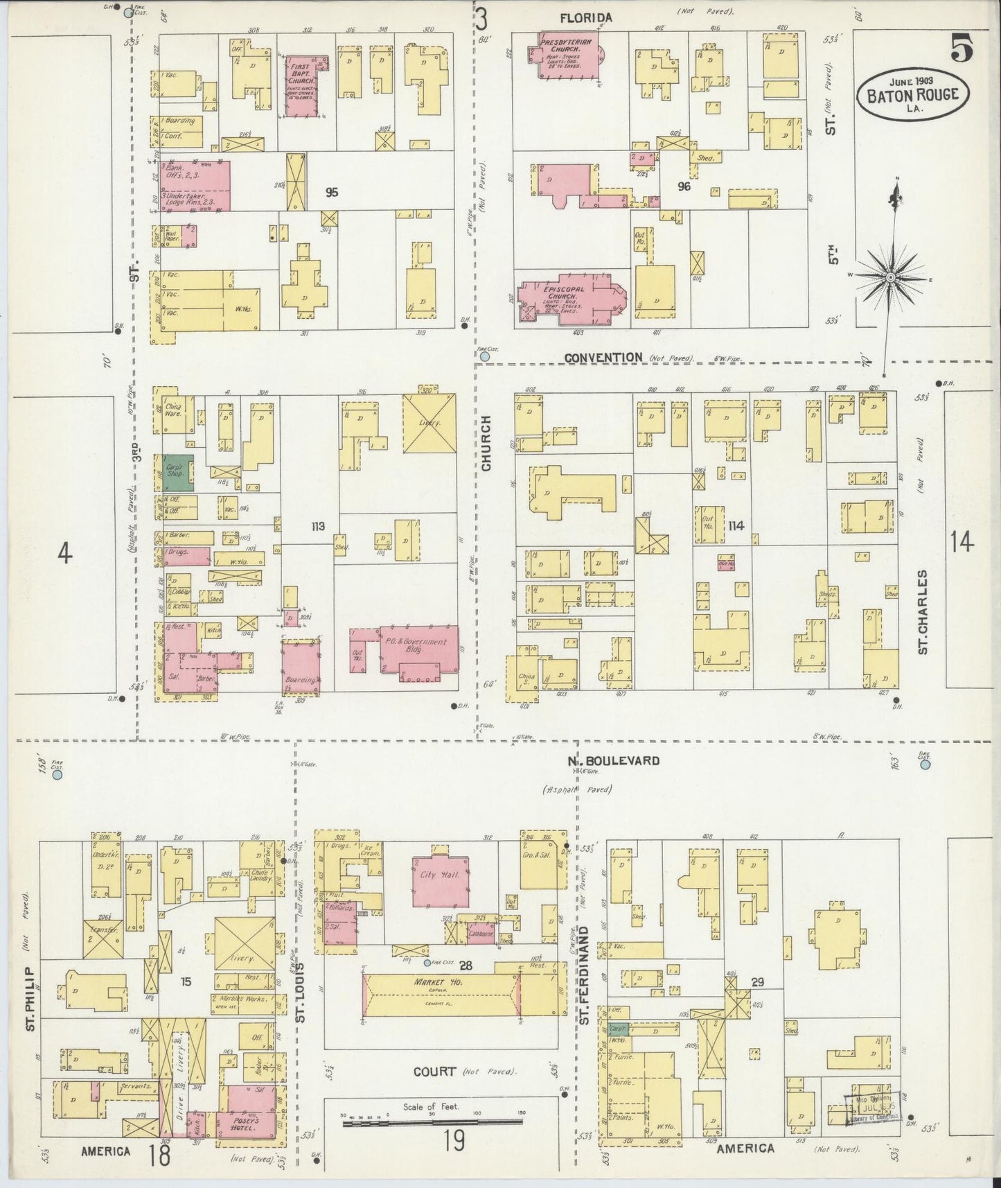 Sanborn Fire Insurance Map from Baton Rouge, East Baton Rouge Parish, Louisiana (1903), Sheet #0005 - Complete Map Set gallery image, historic Sanborn map, vintage wall art, Louisiana Louisiana
