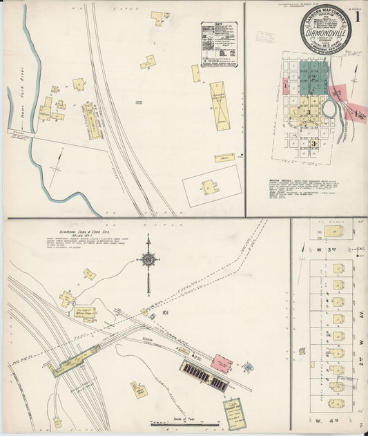 Sanborn Fire Insurance Map from Diamondville, Lincoln County, Wyoming (1912), Sheet #0001 - Complete Map Set gallery image, historic Sanborn map, vintage wall art, Wyoming Wyoming