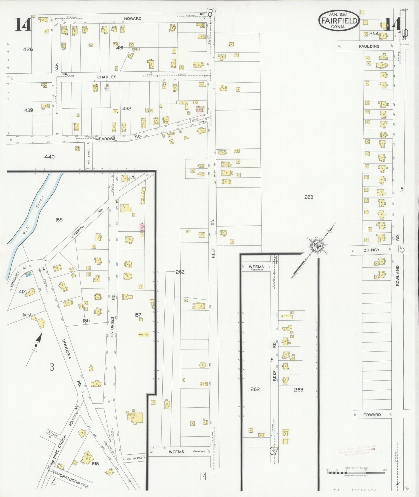Sanborn Fire Insurance Map from Fairfield, Fairfield County, Connecticut (1930), Sheet #0014 - Historic Sanborn Fire Insurance Map Print, vintage old map wall art, antique decor, genealogy gift, Connecticut Connecticut map