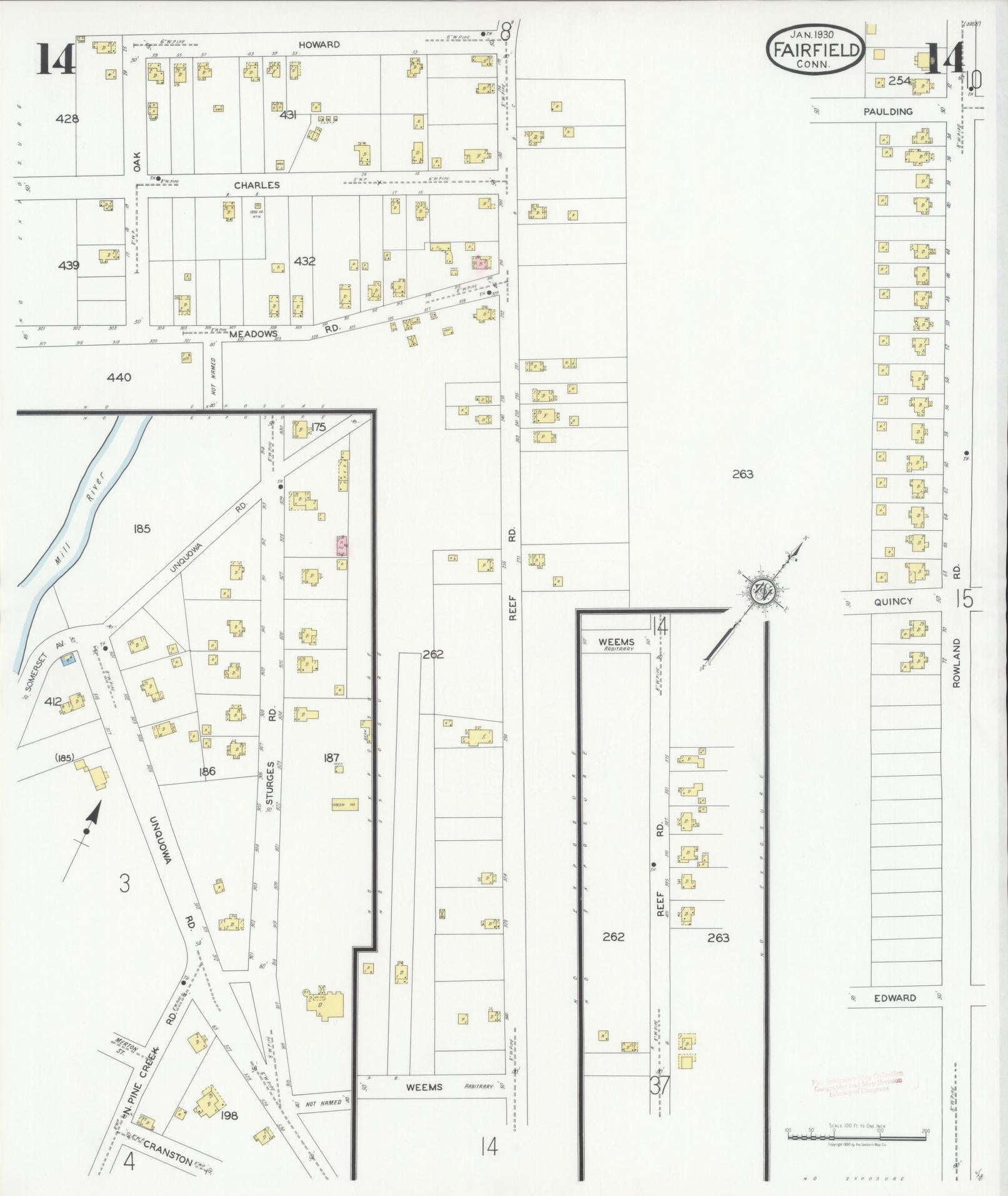 Sanborn Fire Insurance Map from Fairfield, Fairfield County, Connecticut (1930), Sheet #0014 - Historic Sanborn Fire Insurance Map Print, vintage old map wall art, antique decor, genealogy gift, Connecticut Connecticut map