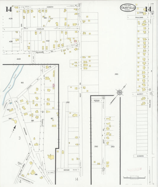 Sanborn Fire Insurance Map from Fairfield, Fairfield County, Connecticut (1930), Sheet #0014 - Historic Sanborn Fire Insurance Map Print, vintage old map wall art, antique decor, genealogy gift, Connecticut Connecticut map