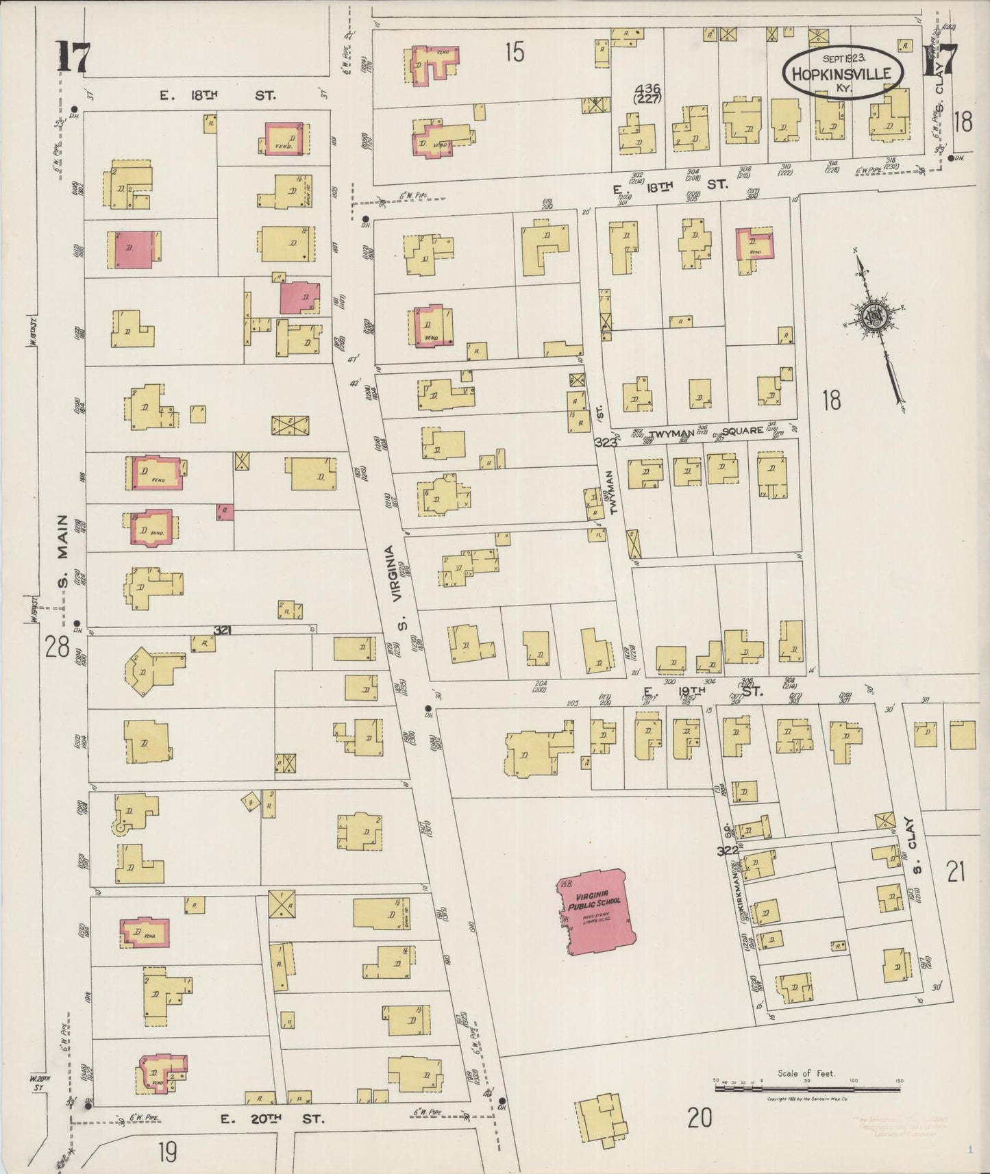 Sanborn Fire Insurance Map from Hopkinsville, Christian County, Kentucky (1923), Sheet #0017 - Complete Map Set gallery image, historic Sanborn map, vintage wall art, Kentucky Kentucky