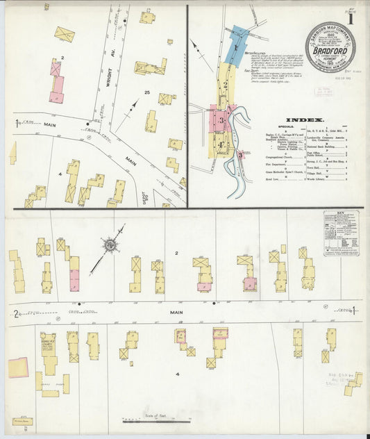 Sanborn Fire Insurance Map from Bradford, Orange County, Vermont (1912), Sheet #0001 - Historic Sanborn Fire Insurance Map Print, vintage old map wall art, antique decor, genealogy gift, Vermont Vermont map