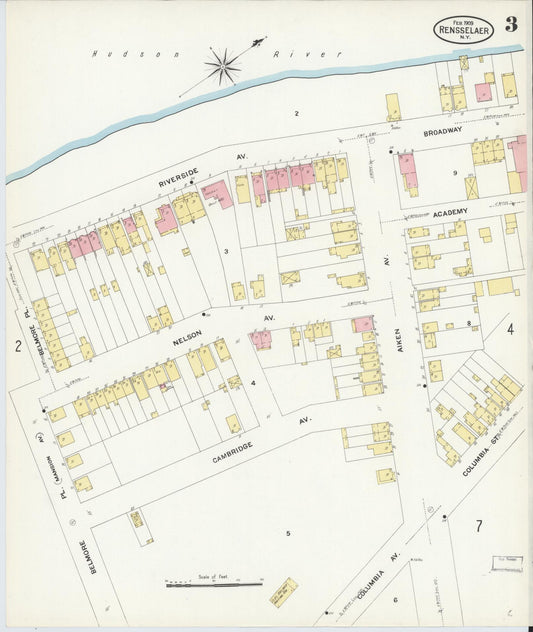 Sanborn Fire Insurance Map from Rensselaer, Rensselaer County, New York (1909), Sheet #0003 - Historic Sanborn Fire Insurance Map Print, vintage old map wall art, antique decor, genealogy gift, New York New York map