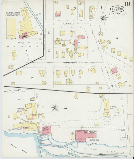 Sanborn Fire Insurance Map from Fulton, Oswego County, New York (1896), Sheet #0010 - Historic Sanborn Fire Insurance Map Print, vintage old map wall art, antique decor, genealogy gift, New York New York map