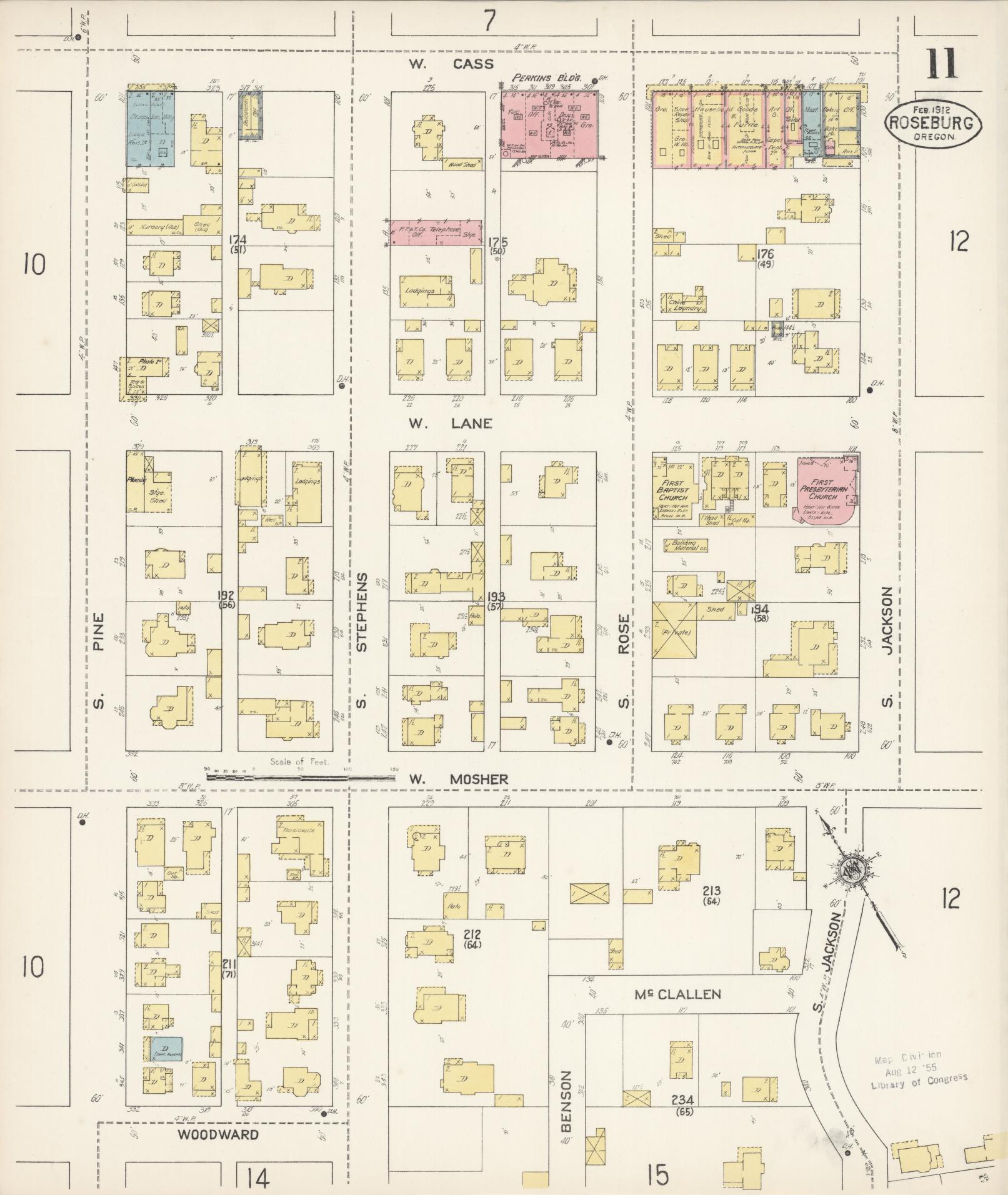 Sanborn Fire Insurance Map from Roseburg, Douglas County, Oregon (1912), Sheet #0011 - Historic Sanborn Fire Insurance Map Print, vintage old map wall art, antique decor, genealogy gift, Oregon Oregon map