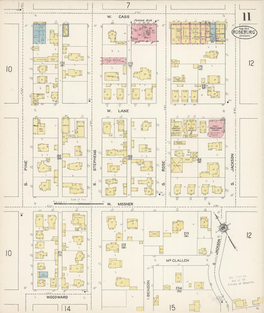 Sanborn Fire Insurance Map from Roseburg, Douglas County, Oregon (1912), Sheet #0011 - Historic Sanborn Fire Insurance Map Print, vintage old map wall art, antique decor, genealogy gift, Oregon Oregon map
