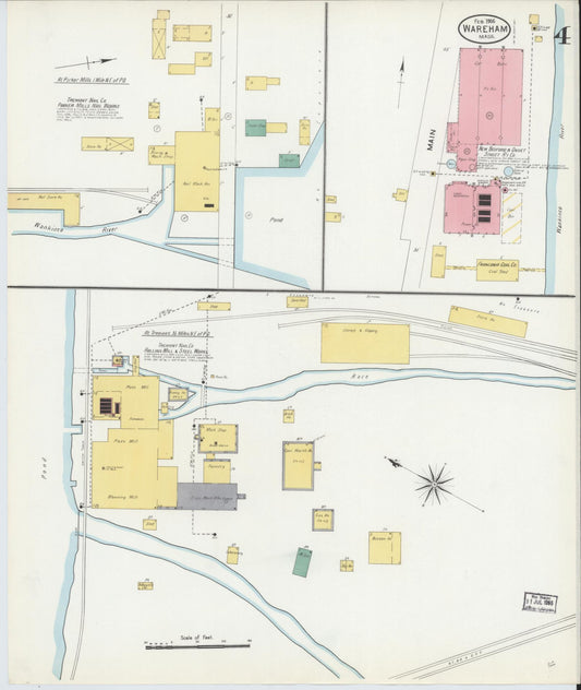 Sanborn Fire Insurance Map from Wareham, Plymouth County, Massachusetts (1906), Sheet #0004 - Historic Sanborn Fire Insurance Map Print, vintage old map wall art, antique decor, genealogy gift, Massachusetts Massachusetts map