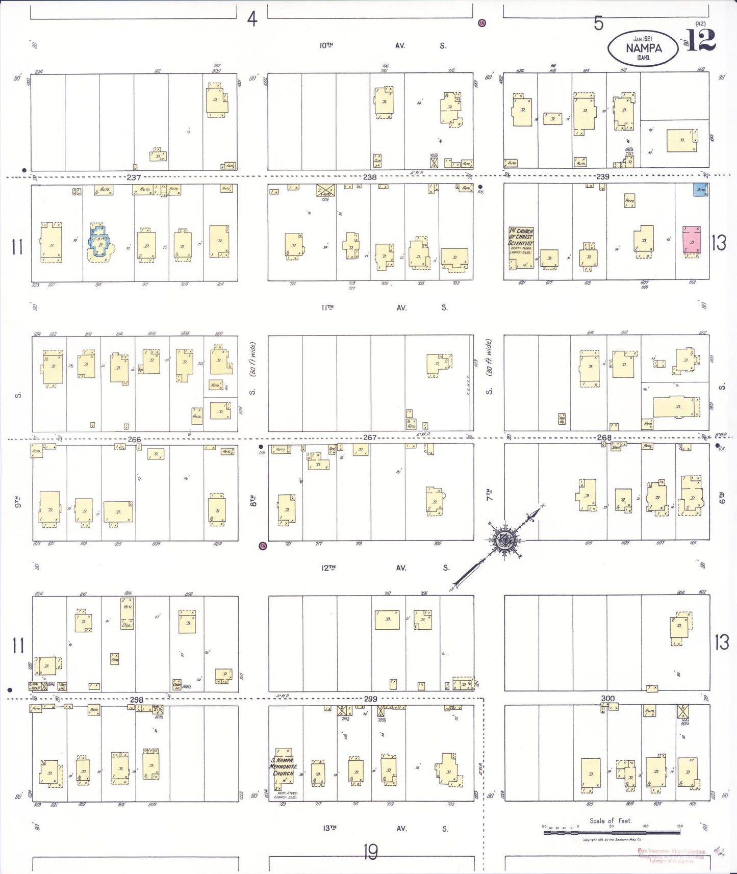 Sanborn Fire Insurance Map from Nampa, Canyon County, Idaho (1921), Sheet #0012 - Complete Map Set gallery image, historic Sanborn map, vintage wall art, Idaho Idaho