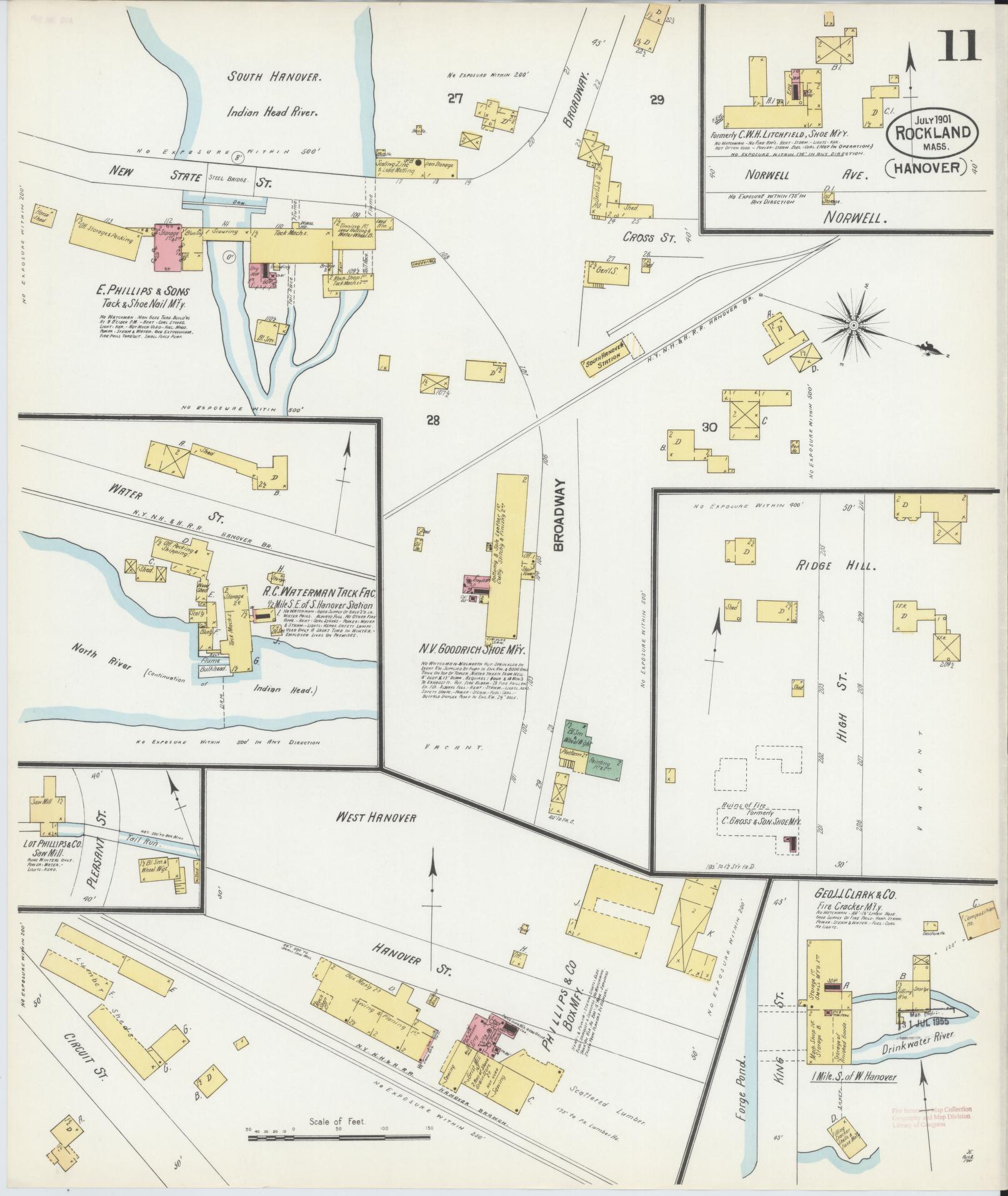 Sanborn Fire Insurance Map from Rockland, Plymouth County, Massachusetts (1901), Sheet #0011 - Complete Map Set gallery image, historic Sanborn map, vintage wall art, Massachusetts Massachusetts