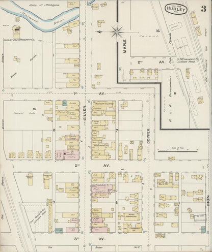 Sanborn Fire Insurance Map from Hurley, Iron County, Wisconsin (1888), Sheet #0003 - Complete Map Set gallery image, historic Sanborn map, vintage wall art, Wisconsin Wisconsin