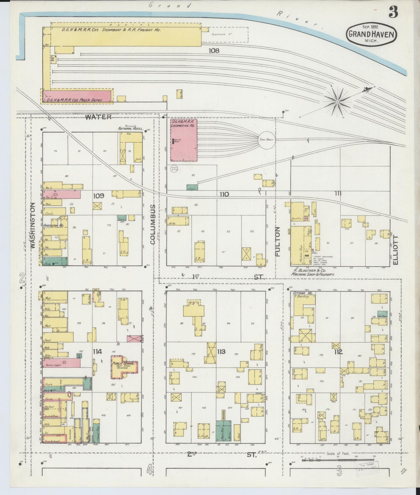 Sanborn Fire Insurance Map from Grand Haven, Ottawa County, Michigan (1892), Sheet #0003 - Complete Map Set gallery image, historic Sanborn map, vintage wall art, Michigan Michigan