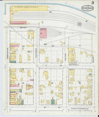 Sanborn Fire Insurance Map from Grand Haven, Ottawa County, Michigan (1892), Sheet #0003 - Complete Map Set gallery image, historic Sanborn map, vintage wall art, Michigan Michigan