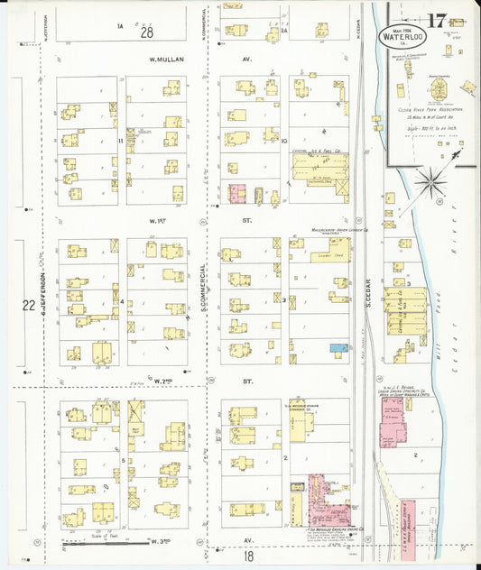 Sanborn Fire Insurance Map from Waterloo, Black Hawk County, Iowa (1906), Sheet #0017 - Historic Sanborn Fire Insurance Map Print, vintage old map wall art