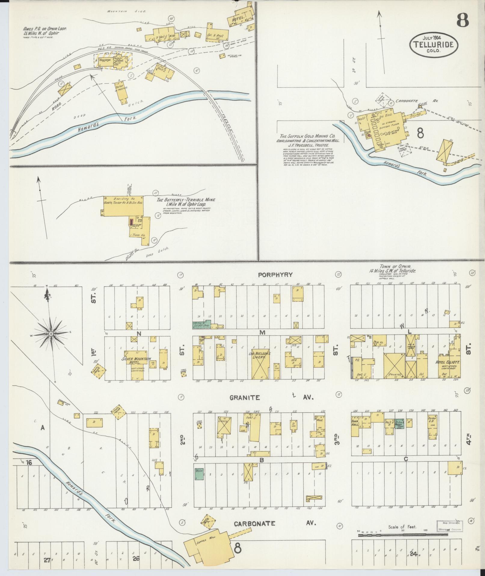 Sanborn Fire Insurance Map from Telluride, San Miguel County, Colorado (1904), Sheet #0008 - Historic Sanborn Fire Insurance Map Print, vintage old map wall art, antique decor, genealogy gift, Colorado Colorado map