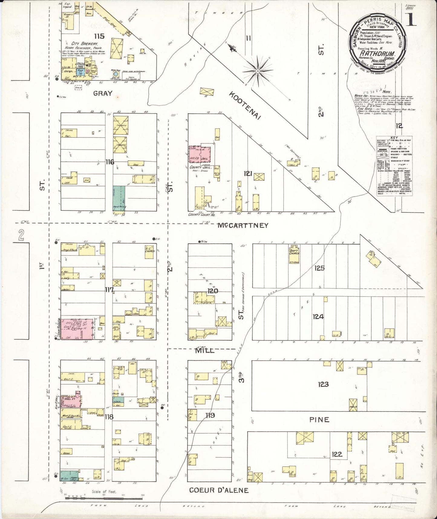 Sanborn Fire Insurance Map from Rathdrum, Kootenai County, Idaho (1892), Sheet #0001 - Complete Map Set gallery image, historic Sanborn map, vintage wall art, Idaho Idaho